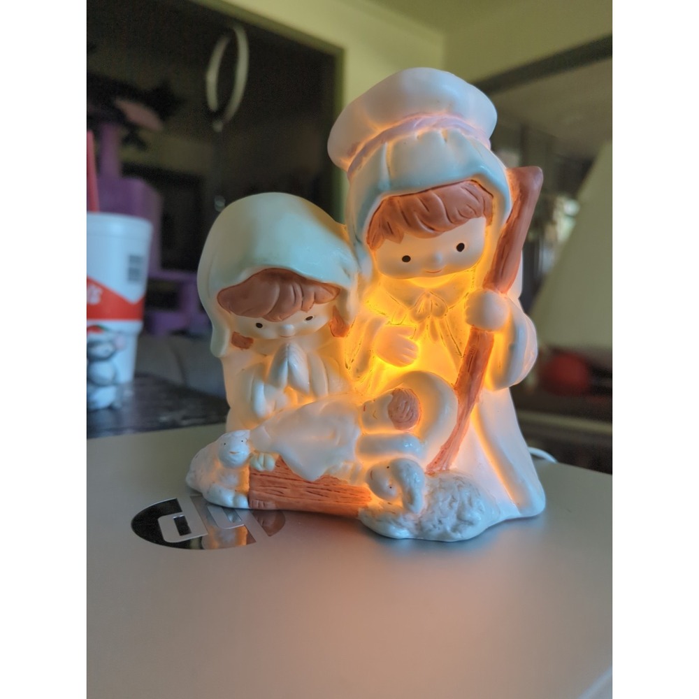 Vintage Child's Nativity Night Light Ceramic In Original Box Christmas Décor